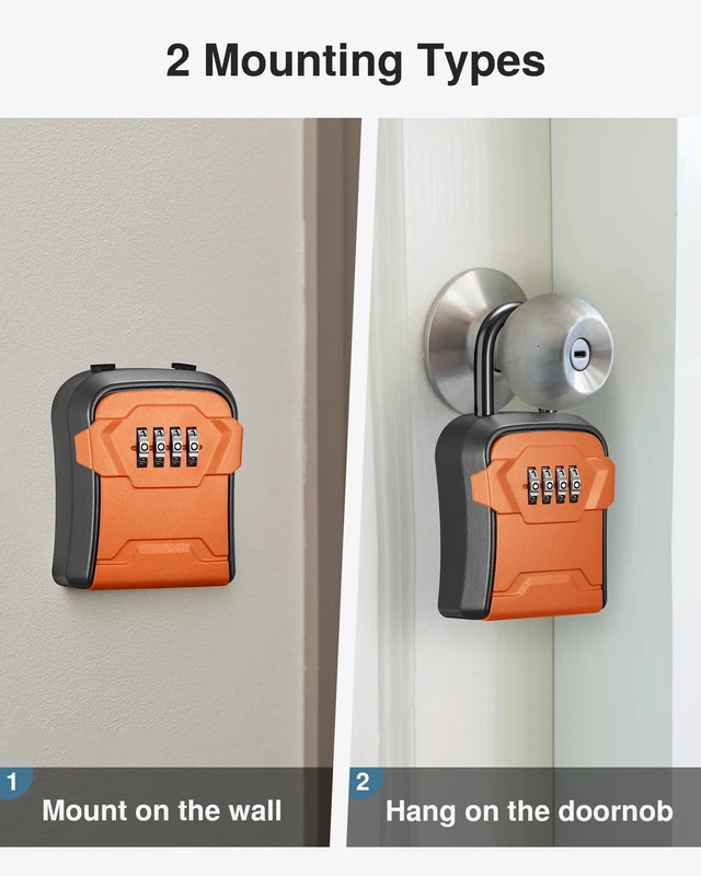 Alt view image 3 of 7 - Key Lock Box for House Keys Combination Lockbox with Code, 1 Orange For Contractors Guest Realtor Security Storage, Apartment Doorknob, Resettable, Weatherproof, Combination, High-capacity