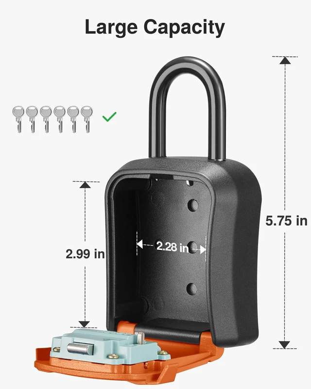 Alt view image 4 of 7 - Key Lock Box for House Keys Combination Lockbox with Code, 1 Orange For Contractors Guest Realtor Security Storage, Apartment Doorknob, Resettable, Weatherproof, Combination, High-capacity