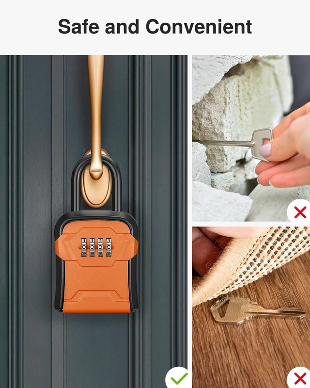 Alt view image 5 of 7 - Key Lock Box for House Keys Combination Lockbox with Code, 1 Orange For Contractors Guest Realtor Security Storage, Apartment Doorknob, Resettable, Weatherproof, Combination, High-capacity