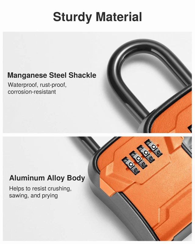 Alt view image 6 of 7 - Key Lock Box for House Keys Combination Lockbox with Code, 1 Orange For Contractors Guest Realtor Security Storage, Apartment Doorknob, Resettable, Weatherproof, Combination, High-capacity