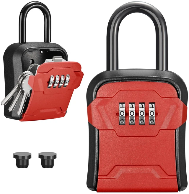 Main image of Key Lock Box for House Keys Combination Lockbox with Code, 1 Red For Contractors Guest Realtor Security Storage, Apartment Doorknob, Resettable, Weatherproof, Combination, High-capacity