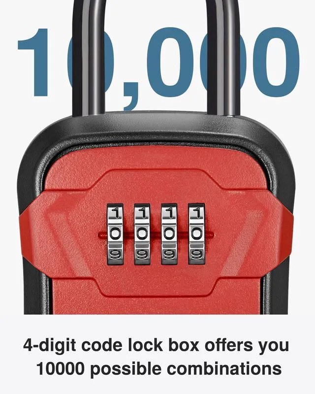 Alt view image 2 of 7 - Key Lock Box for House Keys Combination Lockbox with Code, 1 Red For Contractors Guest Realtor Security Storage, Apartment Doorknob, Resettable, Weatherproof, Combination, High-capacity
