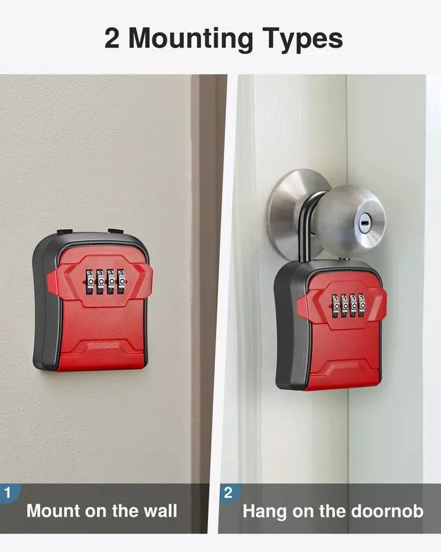 Alt view image 3 of 7 - Key Lock Box for House Keys Combination Lockbox with Code, 1 Red For Contractors Guest Realtor Security Storage, Apartment Doorknob, Resettable, Weatherproof, Combination, High-capacity