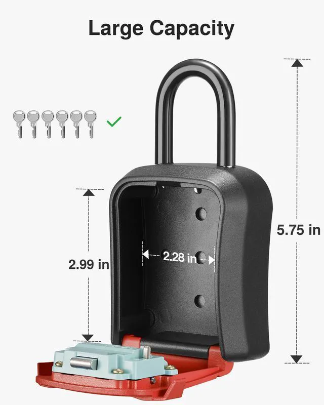Alt view image 4 of 7 - Key Lock Box for House Keys Combination Lockbox with Code, 1 Red For Contractors Guest Realtor Security Storage, Apartment Doorknob, Resettable, Weatherproof, Combination, High-capacity