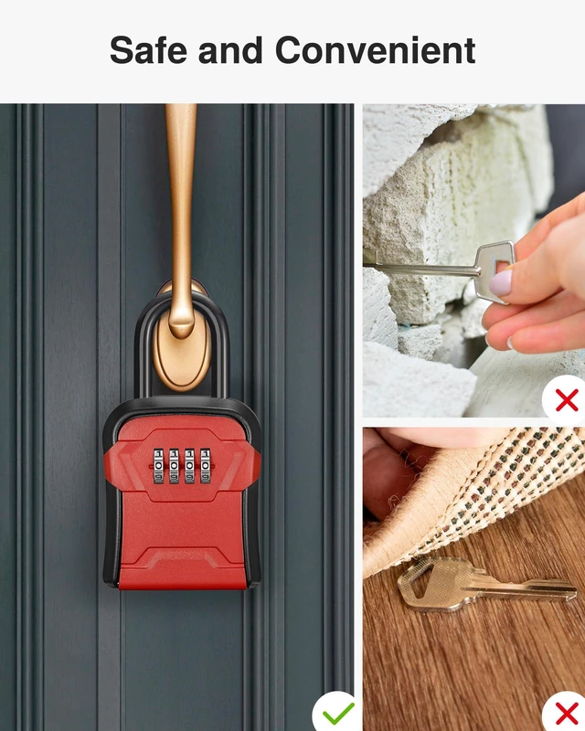 Alt view image 5 of 7 - Key Lock Box for House Keys Combination Lockbox with Code, 1 Red For Contractors Guest Realtor Security Storage, Apartment Doorknob, Resettable, Weatherproof, Combination, High-capacity