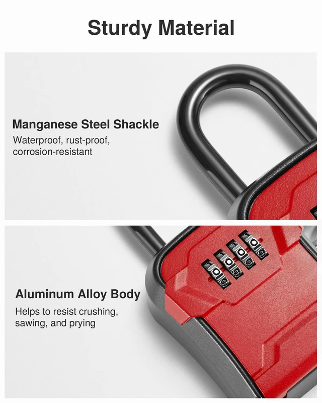 Alt view image 6 of 7 - Key Lock Box for House Keys Combination Lockbox with Code, 1 Red For Contractors Guest Realtor Security Storage, Apartment Doorknob, Resettable, Weatherproof, Combination, High-capacity