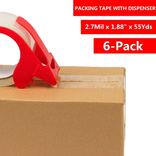 Alt view image 2 of 5 - 6-Pack Clear Packing Tape with Dispenser -2.7mil x 1.88" x 55Y Heavy Duty Packing Tape for Moving Boxes-Moving Tape Strong Adhesive Packaging Tape