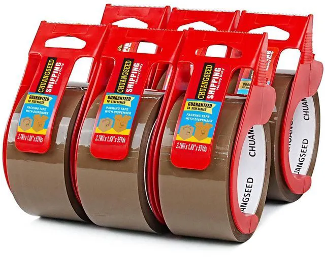 Main image of 6-Pack Brown Packing Tape with Dispenser-2.7mil x 1.88" x 55Y Heavy Duty Packing Tape for Moving Boxes-Moving Tape Strong Adhesive Packaging Tape