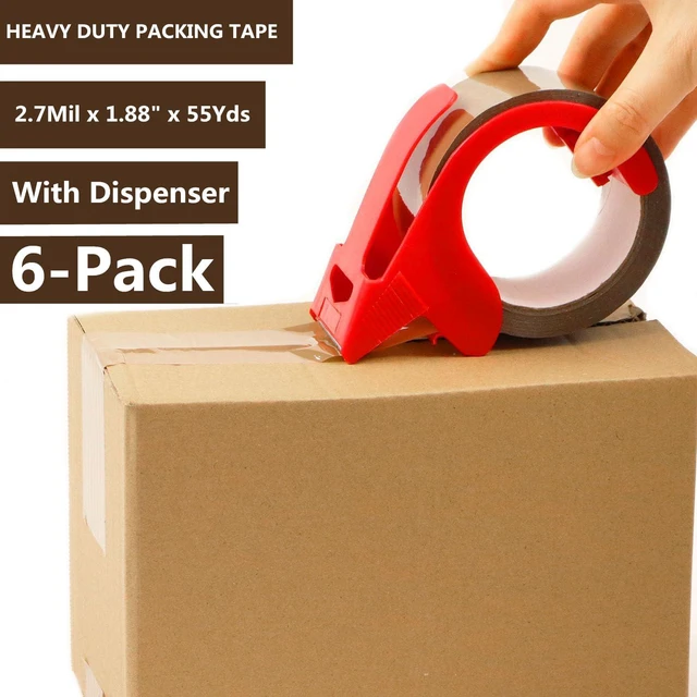Alt view image 2 of 5 - 6-Pack Brown Packing Tape with Dispenser-2.7mil x 1.88" x 55Y Heavy Duty Packing Tape for Moving Boxes-Moving Tape Strong Adhesive Packaging Tape