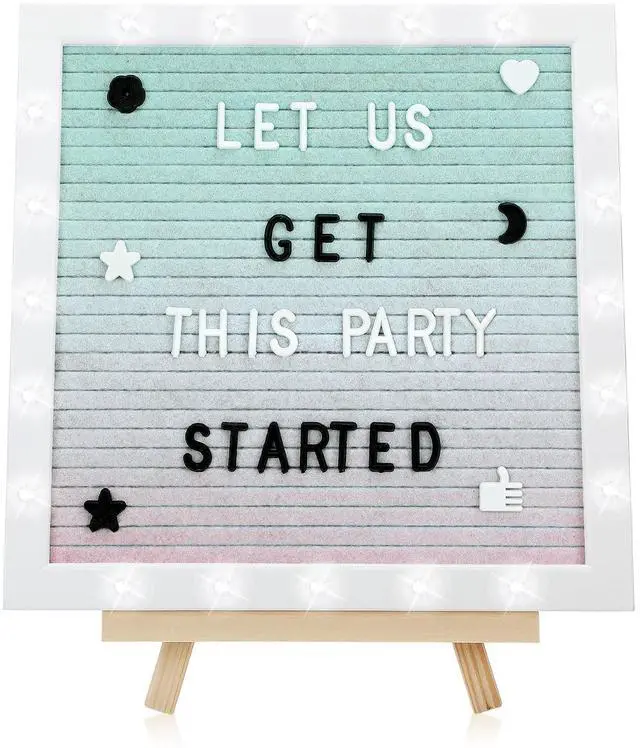 Main image of 10"×10" Felt Letter Board with LED Lights & Stand, First Day of School Sign Wall/Desk Display, 450-Letter, Message Custom Signs Poster Board, Baby/Pregnancy Announcement/Birthday Decorations, Gradient