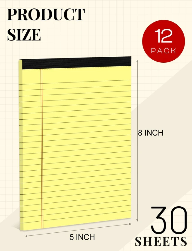 Alt view image 2 of 7 - 12 Pack Small Yellow Legal Pads 5x8 Note Pads 5x8 College Ruled Notepads Narrow Ruled Yellow Paper Pads 25 Lines Perforared Small Paper Tablets 5x8" Lined Notepad 5x8 With 30 Sheets Per Legal Pad