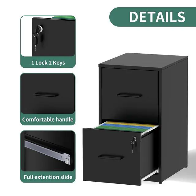 Alt view image 5 of 6 - 2 Drawer File Cabinet with Lock,Metal File Cabinet for Home Office Black Vertical Filing Cabinets Heavy Duty Office Storage Cabinets for Letter/Legal/A4/F4 Size File, Assembly Required
