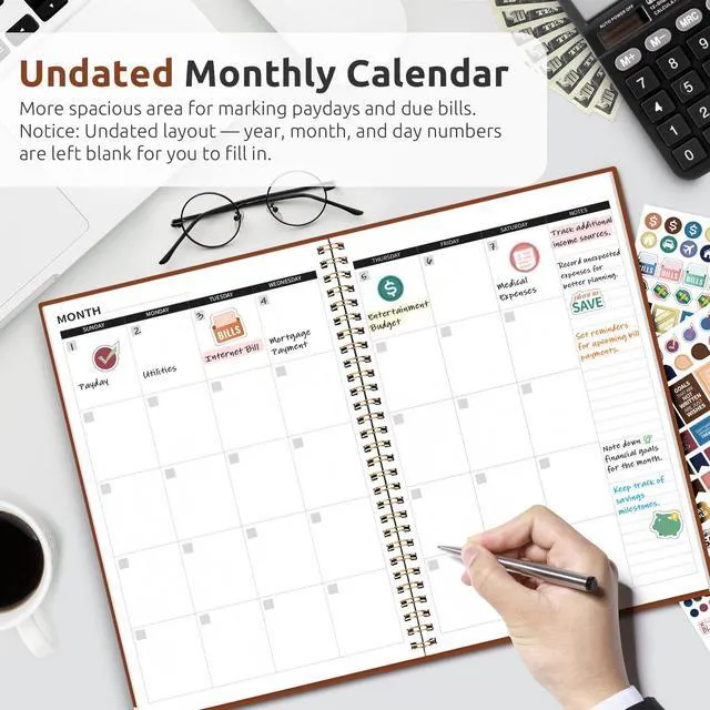 Alt view image 2 of 7 - Budget Planner, Undated Budget Book with Expense Tracker, 6.9" x 9.9" Monthly Budget Planner Bill Organizer, Account Book to Track Money and Finances, 150 Pages, Rust Brown