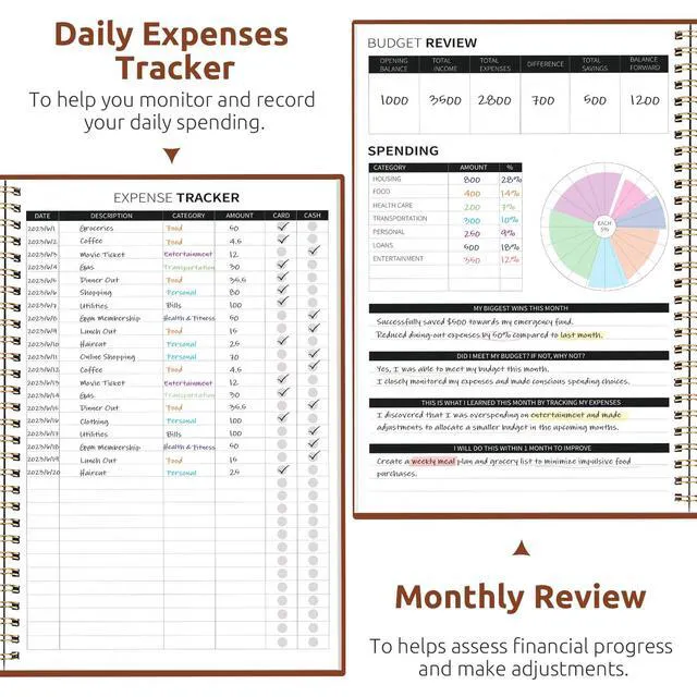 Alt view image 4 of 7 - Budget Planner, Undated Budget Book with Expense Tracker, 6.9" x 9.9" Monthly Budget Planner Bill Organizer, Account Book to Track Money and Finances, 150 Pages, Rust Brown