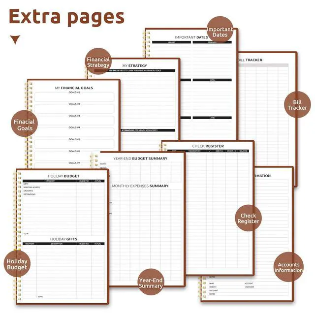 Alt view image 6 of 7 - Budget Planner, Undated Budget Book with Expense Tracker, 6.9" x 9.9" Monthly Budget Planner Bill Organizer, Account Book to Track Money and Finances, 150 Pages, Rust Brown