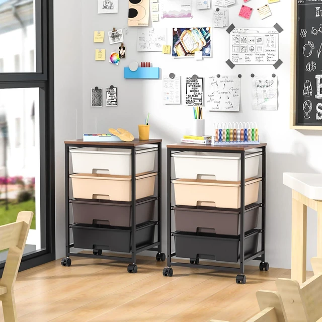 Alt view image 2 of 7 - Utility Cart with 4 Drawers, Brown Rolling Storage Cart with Drawers, Storage Rolling Drawer Cart