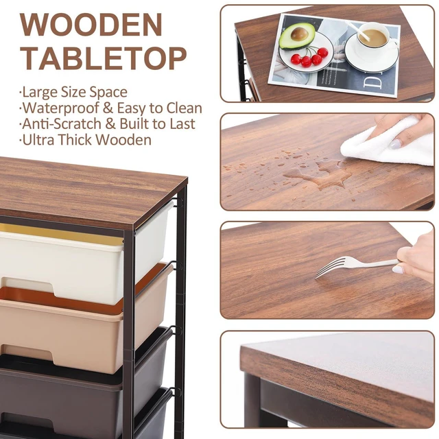 Alt view image 4 of 7 - Utility Cart with 4 Drawers, Brown Rolling Storage Cart with Drawers, Storage Rolling Drawer Cart