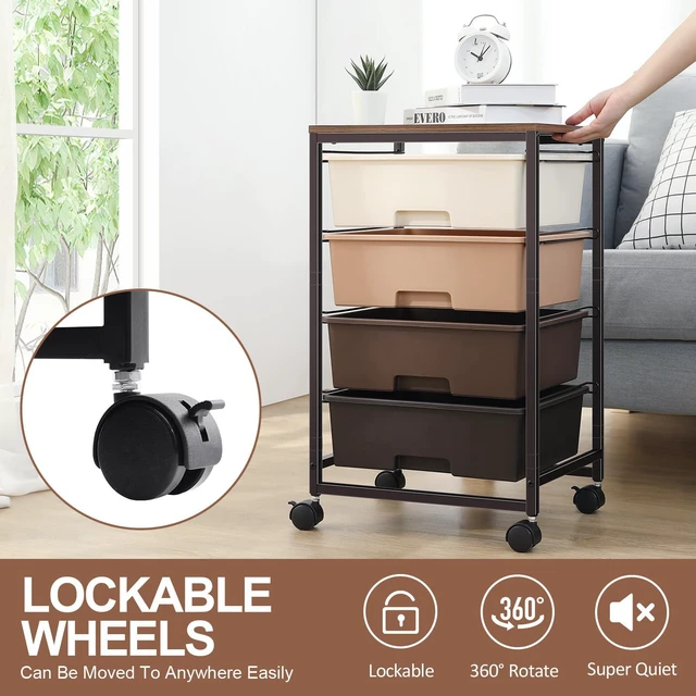Alt view image 6 of 7 - Utility Cart with 4 Drawers, Brown Rolling Storage Cart with Drawers, Storage Rolling Drawer Cart