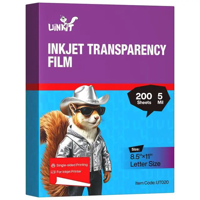 Main image of Inkjet Transparency Film 8.5x11 200Sheets OHP Overhead Projector Film for DIY Crafting 100% Clear Transparency Paper For Inkjet Printer (200, 8.5x11)