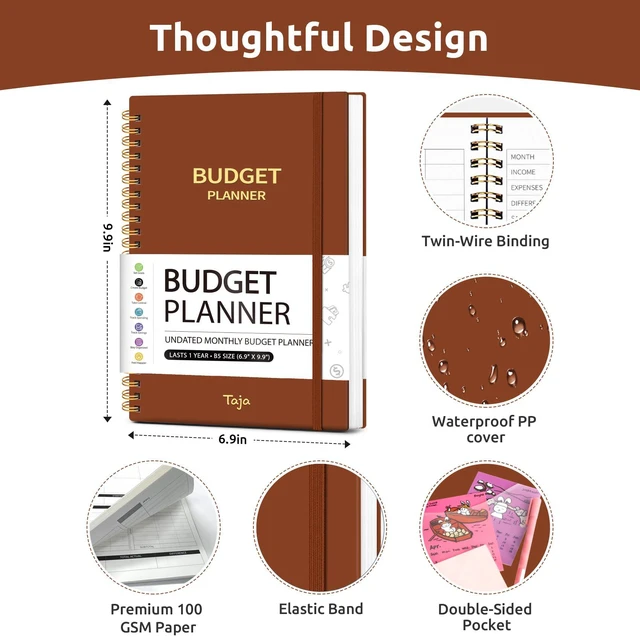 Alt view image 7 of 7 - Budget Planner, Undated Budget Book with Expense Tracker, 6.9" x 9.9" Monthly Budget Planner Bill Organizer, Account Book to Track Money and Finances, 150 Pages, Rust Brown