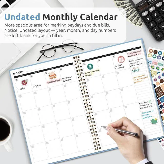 Alt view image 2 of 7 - Budget Planner, Undated Budget Book with Expense Tracker, 6.9" x 9.9" Monthly Budget Planner Bill Organizer, Account Book to Track Money and Finances, 150 Pages, Sky Blue