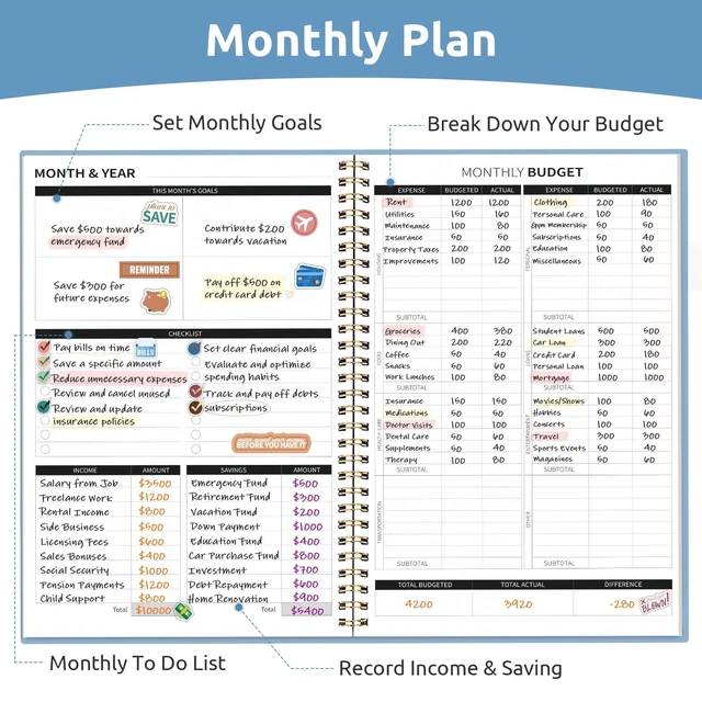 Alt view image 3 of 7 - Budget Planner, Undated Budget Book with Expense Tracker, 6.9" x 9.9" Monthly Budget Planner Bill Organizer, Account Book to Track Money and Finances, 150 Pages, Sky Blue