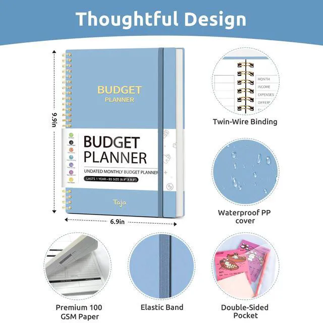 Alt view image 7 of 7 - Budget Planner, Undated Budget Book with Expense Tracker, 6.9" x 9.9" Monthly Budget Planner Bill Organizer, Account Book to Track Money and Finances, 150 Pages, Sky Blue