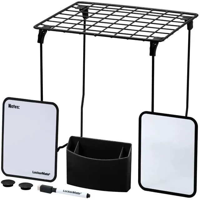 Main image of 7-Piece Locker Organizer Kit, Includes Locker Shelf, Mirror, Whiteboard, Storage Cup & Dry Erase Marker - Black