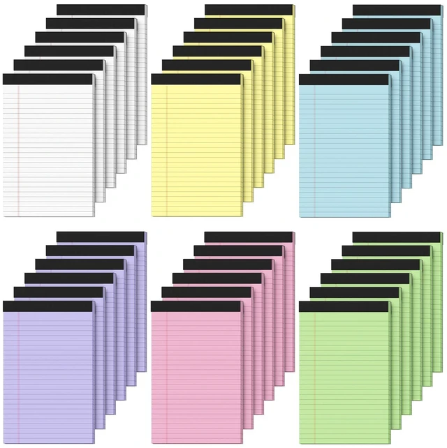 Main image of 36 Pack Note Pads 5x8 Narrow Ruled Legal Pad Multicolor Small Writing Pads Colored Legal Pads 5x8 Pink Lined Notepad Purple Notepads,30 Sheet/notepad,Perforated Lined Note Pads for Study,Office,Home