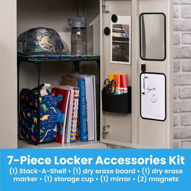 Alt view image 3 of 7 - 7-Piece Locker Organizer Kit, Includes Locker Shelf, Mirror, Whiteboard, Storage Cup & Dry Erase Marker - Black