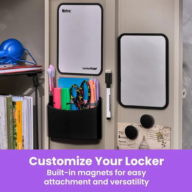 Alt view image 5 of 7 - 7-Piece Locker Organizer Kit, Includes Locker Shelf, Mirror, Whiteboard, Storage Cup & Dry Erase Marker - Black