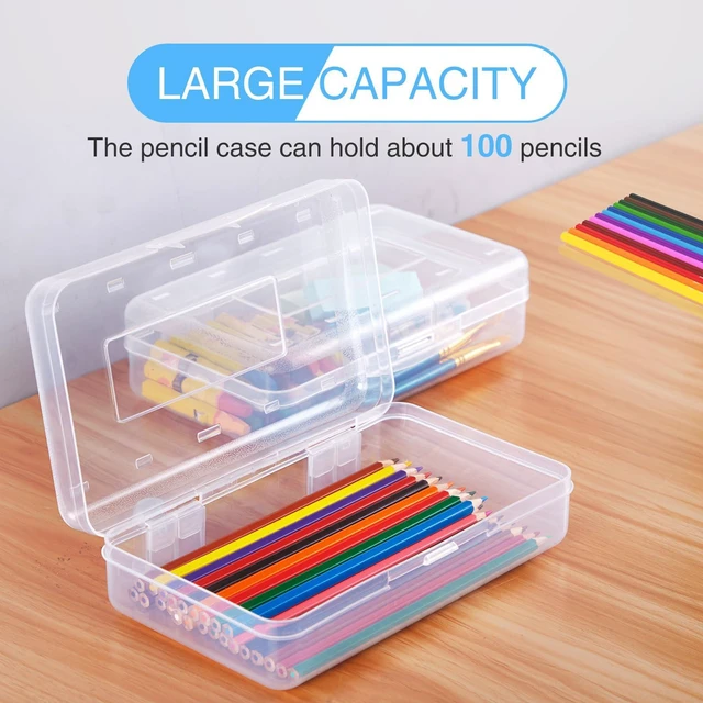 Alt view image 2 of 5 - 1 Pack Pencil Case, Clear Pencil Box with Stickers, Large Plastic Crayon Box with Snap-tight Lid, Stackable Storage Art Craft Marker Organizer for Kids Boys Back to School, Orange
