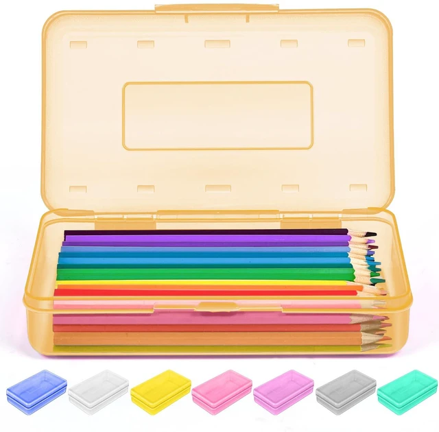 Main image of 1 Pack Pencil Case, Clear Pencil Box with Stickers, Large Plastic Crayon Box with Snap-tight Lid, Stackable Storage Art Craft Marker Organizer for Kids Boys Back to School, Orange