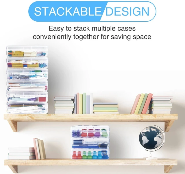 Alt view image 4 of 5 - 1 Pack Pencil Case, Clear Pencil Box with Stickers, Large Plastic Crayon Box with Snap-tight Lid, Stackable Storage Art Craft Marker Organizer for Kids Boys Back to School, Orange