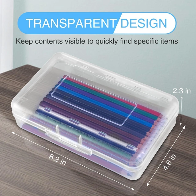 Alt view image 5 of 5 - 1 Pack Pencil Case, Clear Pencil Box with Stickers, Large Plastic Crayon Box with Snap-tight Lid, Stackable Storage Art Craft Marker Organizer for Kids Boys Back to School, Orange
