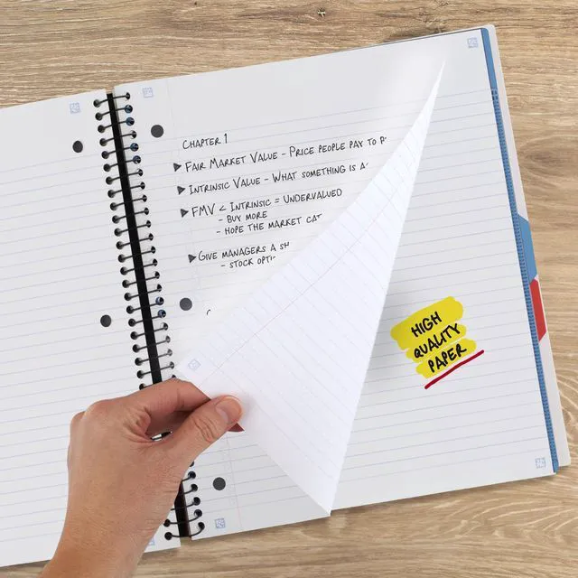 Alt view image 4 of 7 - Advance Spiral Notebook + Study App, 3 Subject, College Ruled Paper, 8-1/2" x 11", 150 Sheets, Spiral Guard, Movable Tabbed Dividers, White (73142)