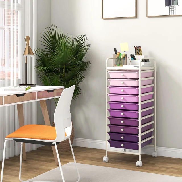 Alt view image 2 of 7 - Storage Cart, Rolling Utility Cart with 10 Drawers, Portable Handles & Lockable Wheels, Mobile Paper Toys Storage Organizer Large Capacity for Home Office School Teacher (Purple Gradient)