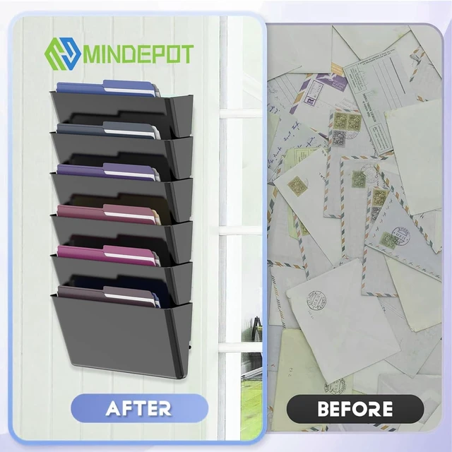 Alt view image 4 of 6 - 5 Pockets Acrylic Wall File Organizer, Wall File Holder Black Single Wall File Organizer Save Space Sturdy Acrylic Material