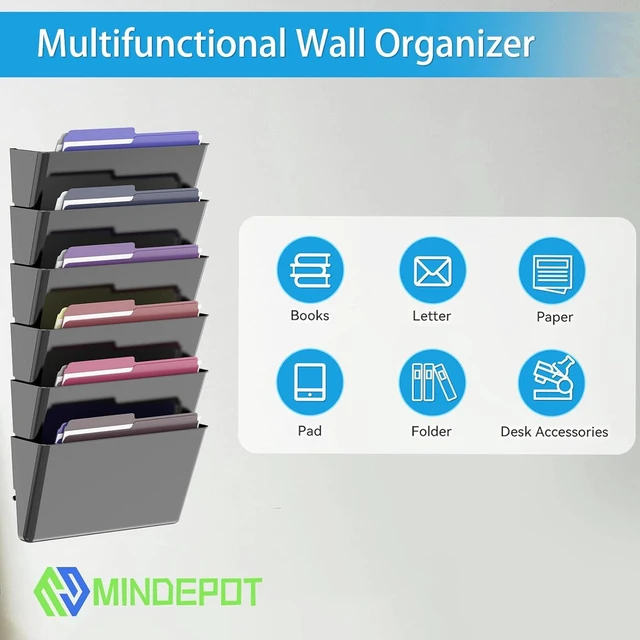 Alt view image 5 of 6 - 5 Pockets Acrylic Wall File Organizer, Wall File Holder Black Single Wall File Organizer Save Space Sturdy Acrylic Material