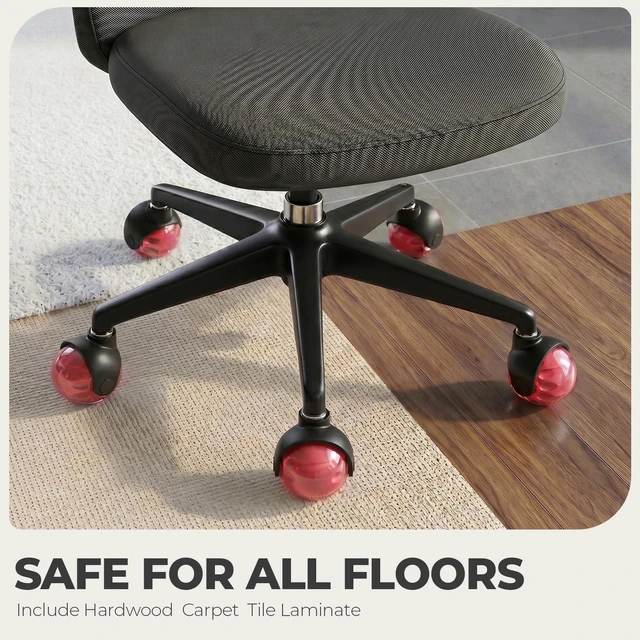Alt view image 7 of 7 - Office Chair Wheels for Carpet Set of 5 Replacement for Office Chairs Mat Safe for All Floors Including Hardwood - 2-Inch Rubber Replacement Smooth & Silent Universal Size (11x22 mm) Red