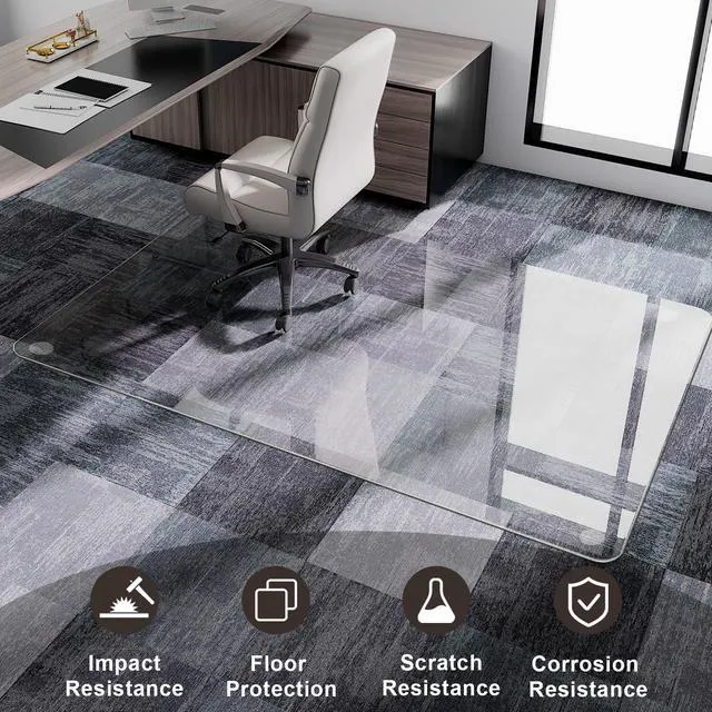 Alt view image 3 of 7 - 47"x32" Tempered Glass Chair Mat Heavy-Duty Floor Protector for Carpet & Hard Floors Scratch-Resistant Office Computer Desk Mats Clear