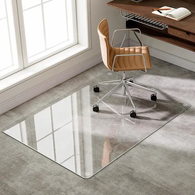 Alt view image 6 of 7 - 47"x32" Tempered Glass Chair Mat Heavy-Duty Floor Protector for Carpet & Hard Floors Scratch-Resistant Office Computer Desk Mats Clear