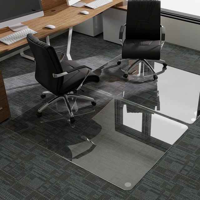 Alt view image 7 of 7 - 47"x32" Tempered Glass Chair Mat Heavy-Duty Floor Protector for Carpet & Hard Floors Scratch-Resistant Office Computer Desk Mats Clear