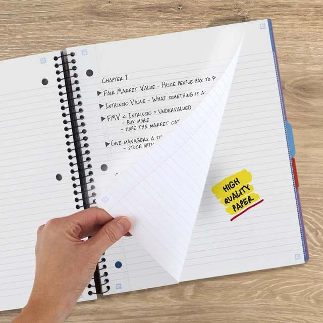 Alt view image 4 of 7 - Advance Spiral Notebook + Study App, 3 Subject, College Ruled Paper, 8-1/2" x 11", 150 Sheets, Spiral Guard, Movable Tabbed Dividers, Amethyst Purple (820060G)