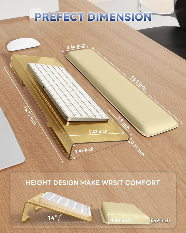 Alt view image 3 of 7 - Computer Keyboard Wrist Rest, Keyboard Riser Stand for Desk(Beige) Ergonomic Acrylic Keyboard Holder, Non-slip Wrist Pad, Pain Relief for Typing, Multiple Colors