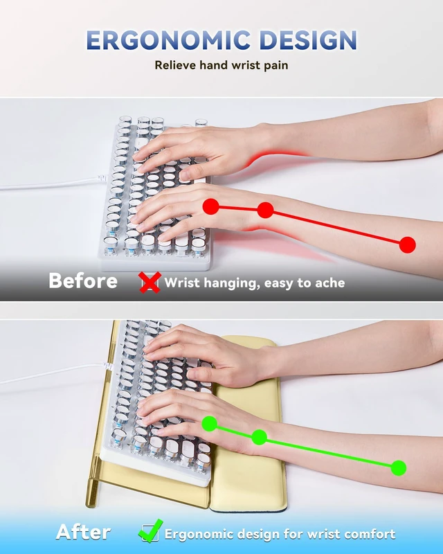 Alt view image 4 of 7 - Computer Keyboard Wrist Rest, Keyboard Riser Stand for Desk(Beige) Ergonomic Acrylic Keyboard Holder, Non-slip Wrist Pad, Pain Relief for Typing, Multiple Colors