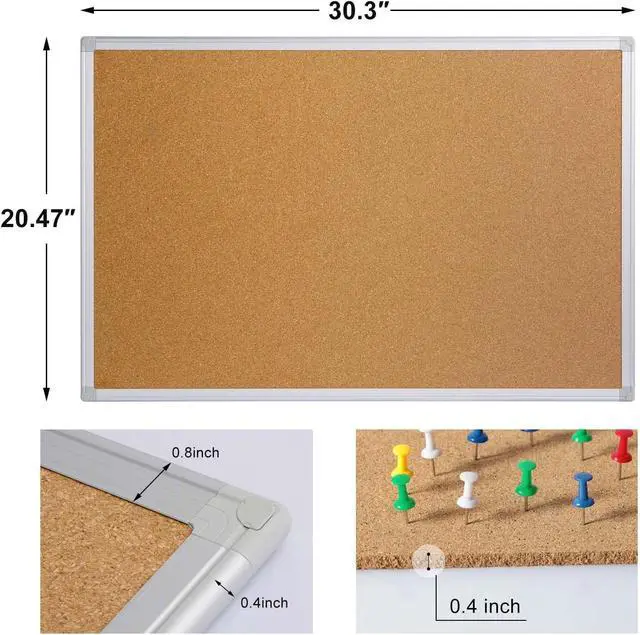 Alt view image 3 of 7 - 2-Pack Cork Board Bulletin Board 20 x 30 Inches, Silver Aluminium Framed Corkboard, Office Board for Wall Cork, Large Wall Mounted Notice Pin Board with 32 Pins