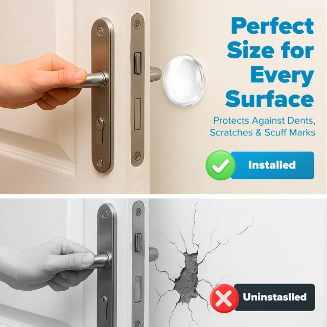 Alt view image 4 of 7 - Door Stoppers (Medium) 2" - Door Stop for Wall with Strong Back Adhesive - Quiet and Shock Absorbent Silicone Wall Protectors from Door Knobs - Protects Every Surface - (Clear | 10 PCS)