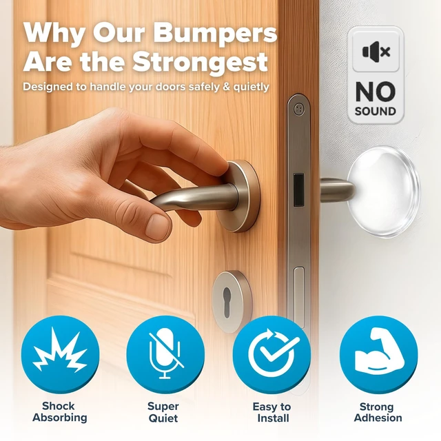 Alt view image 5 of 7 - Door Stoppers (Medium) 2" - Door Stop for Wall with Strong Back Adhesive - Quiet and Shock Absorbent Silicone Wall Protectors from Door Knobs - Protects Every Surface - (Clear | 10 PCS)
