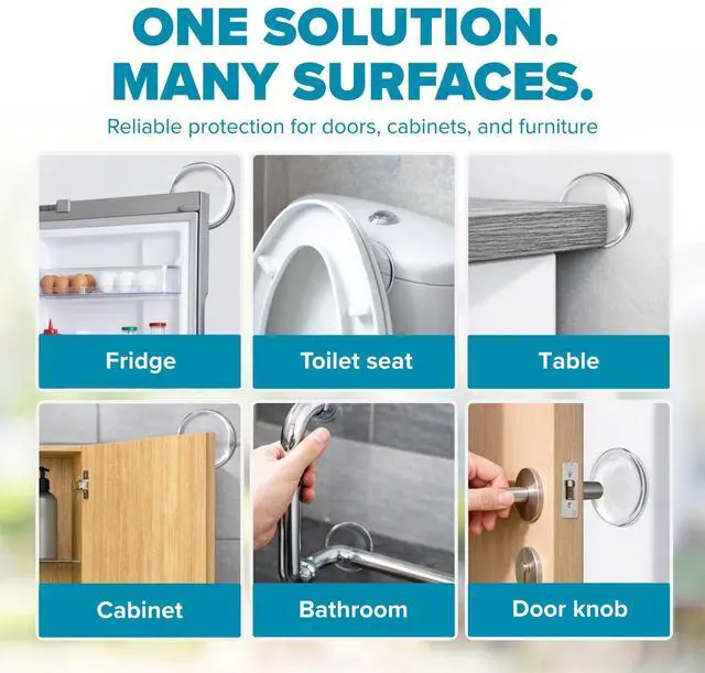 Alt view image 7 of 7 - Door Stoppers (Medium) 2" - Door Stop for Wall with Strong Back Adhesive - Quiet and Shock Absorbent Silicone Wall Protectors from Door Knobs - Protects Every Surface - (Clear | 10 PCS)